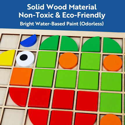 Wooden Mosaic Shape Puzzle and Color Matching Game