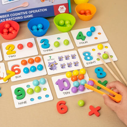 Wooden Color Sorting Beads and Bowls Learning Set