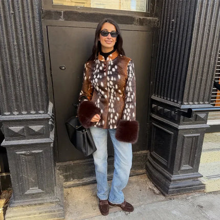 Women's Leopard Print Fur Jacket