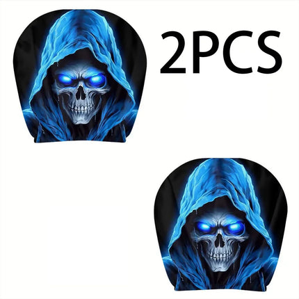 Blue Skull Car Headrest Cover