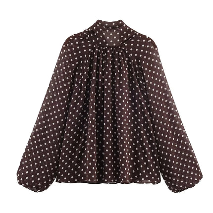 Polka Dot High-Collar Blouse