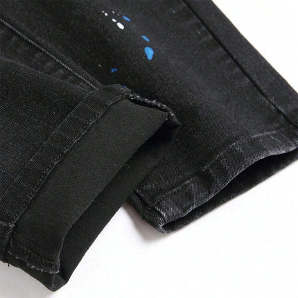 Men’s Ripped Patchwork Black Jeans