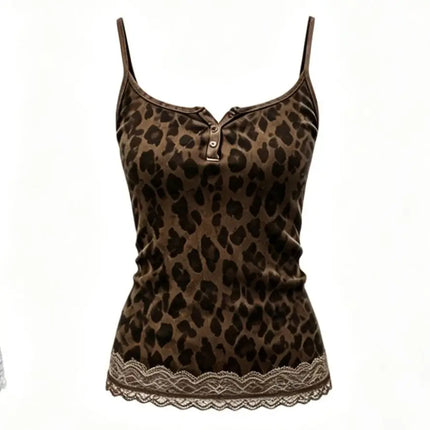 Women's Leopard Print Lace Crop Cami Top