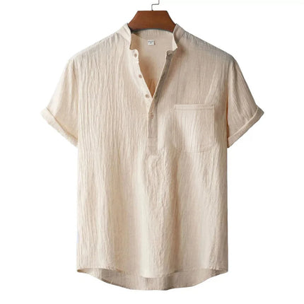 Men's Cotton Linen Henley T-Shirt