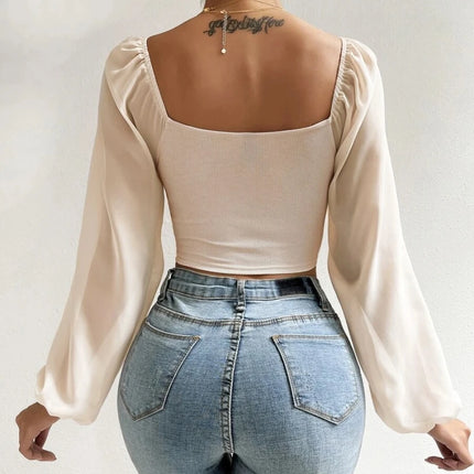 V-Neck Puff-Sleeve Fitted Top