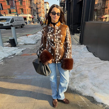 Women's Leopard Print Fur Jacket