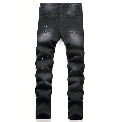 Men’s Ripped Patchwork Black Jeans