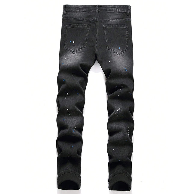 Men’s Ripped Patchwork Black Jeans