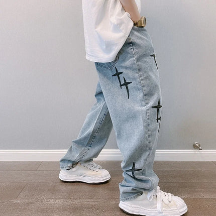 Men’s Printed Baggy Wide-Leg Jeans