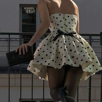 Dot Print Bow Backless Mini Dress