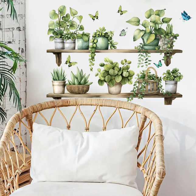 Watercolor Potted Plant Wall Stickers