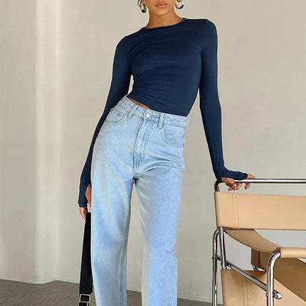 Women's Long Sleeve Slim Fit Crop Top