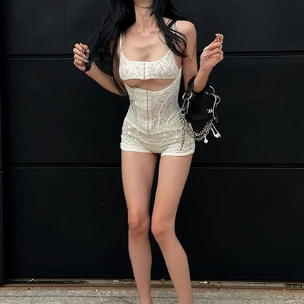 Women's Lace Patchwork Backless Romper