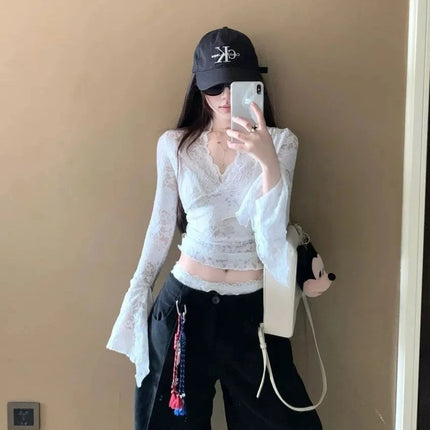 Women's Sheer Lace V-Neck Top