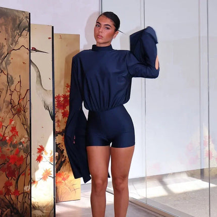Women's Backless Mock-Neck Romper