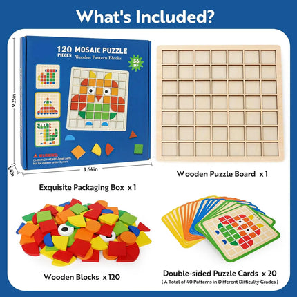 Wooden Mosaic Shape Puzzle and Color Matching Game