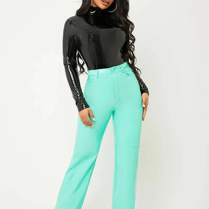 Women's Faux Latex Long-Sleeve Bodysuit