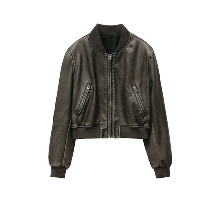 Women's Faux Leather Bomber Jacket