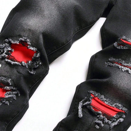 Men’s Ripped Patchwork Black Jeans