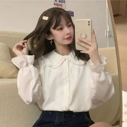 Vintage White Long-Sleeve Blouse