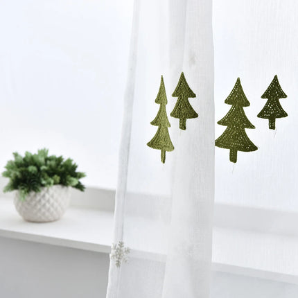 Christmas Tree Embroidered Sheer Curtain