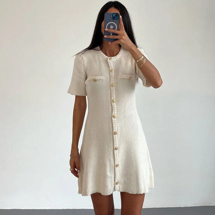 White Ribbed Knitted Mini Dress