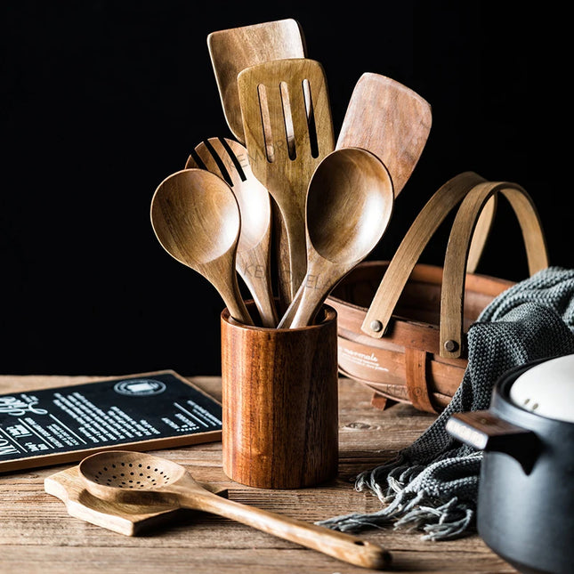 9-Piece Wooden Kitchen Utensil Set