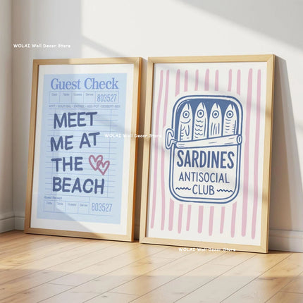Retro Blue Sardine Canvas Poster