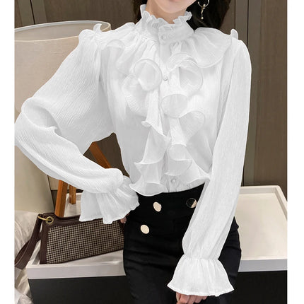 Women's White Ruffle Lace Blouse