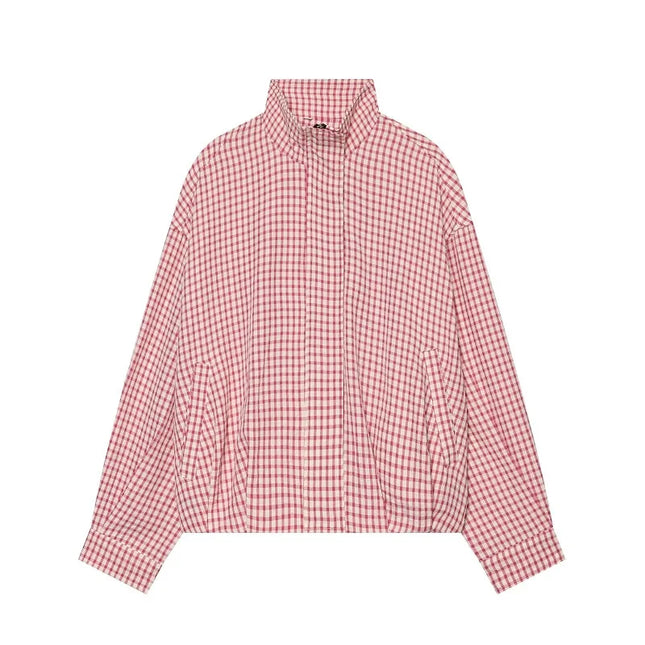 Women's Cropped Plaid Bomber Jacket