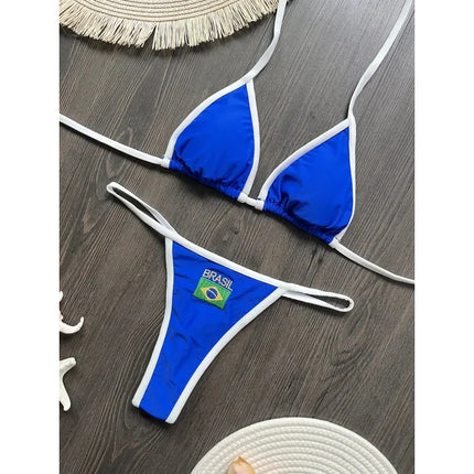 Embroidered Contrast Bikini Set