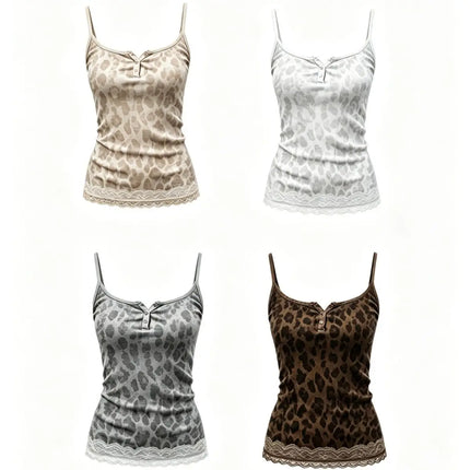 Women's Leopard Print Lace Crop Cami Top