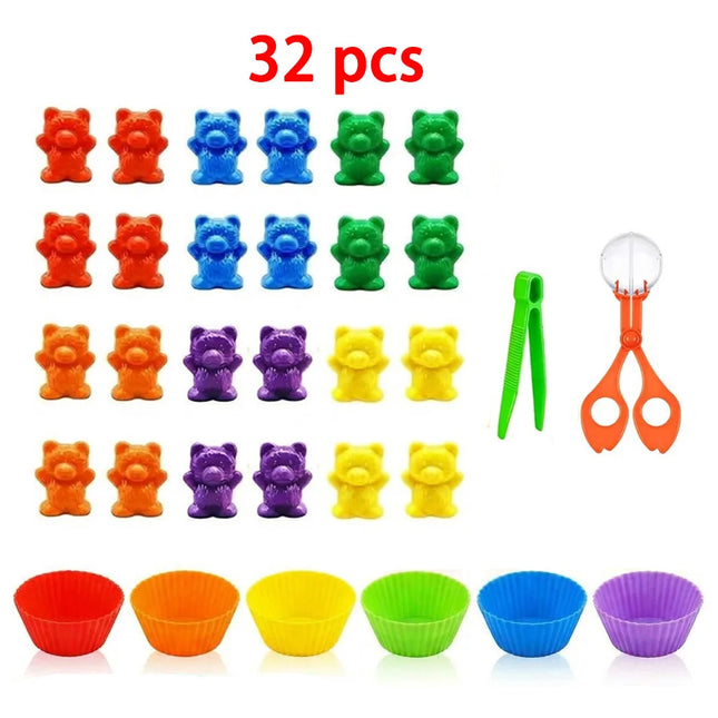 Colorful Counting Bears Sorting Set with Cups and Tweezers