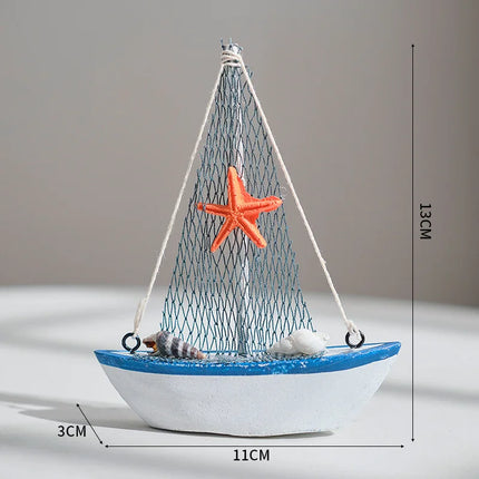 Mini Blue Wooden Sailboat Decoration