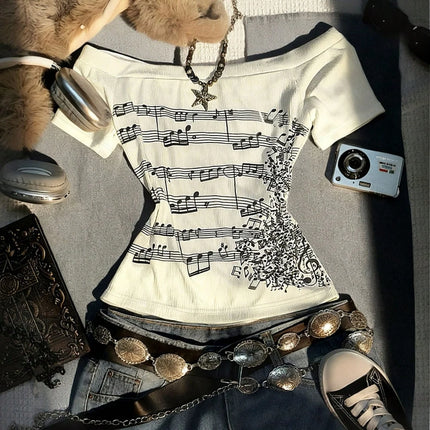 Women's Off-Shoulder Musical Note Top