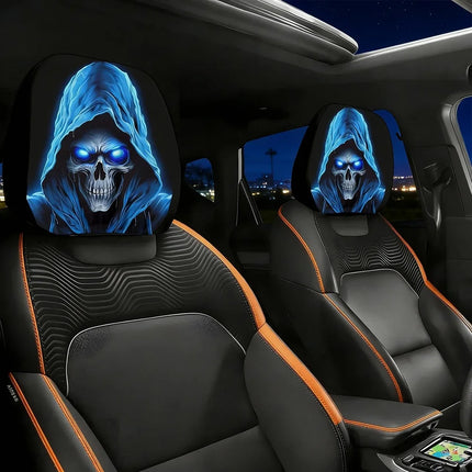 Blue Skull Car Headrest Cover