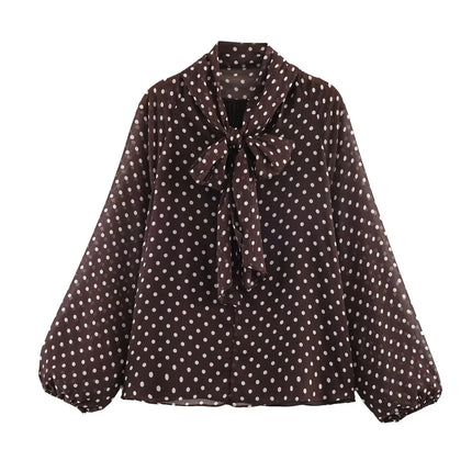 Polka Dot High-Collar Blouse