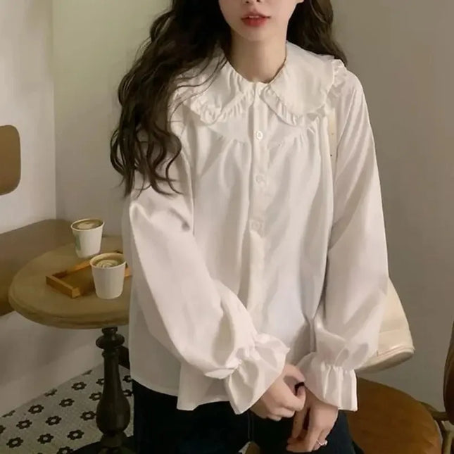 Vintage White Long-Sleeve Blouse