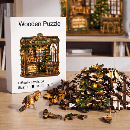 Christmas Coffee Shop Wooden Puzzle