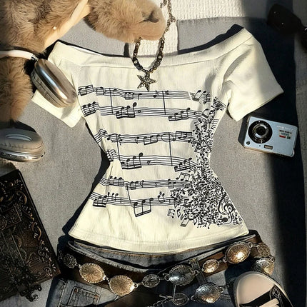 Women's Off-Shoulder Musical Note Top