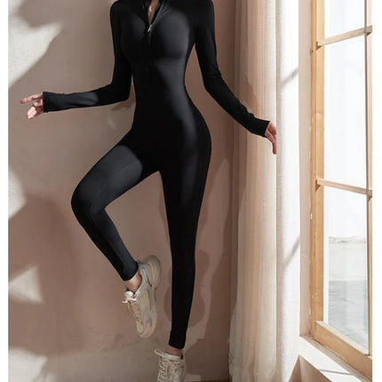 Women's Long-Sleeve Zip-Up Yoga Jumpsuit