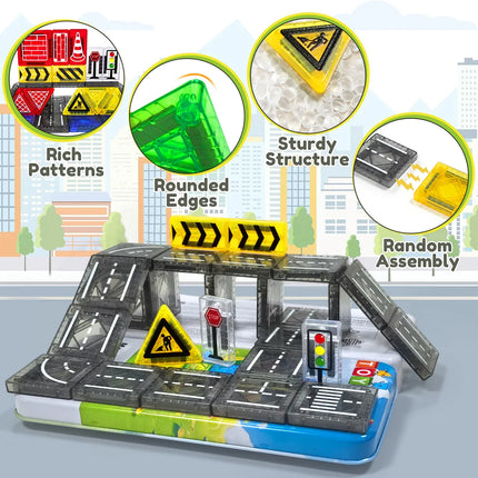 Magnetic Road Construction Blocks Set with Storage Box