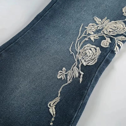 Retro Floral Embroidered Flare Jeans
