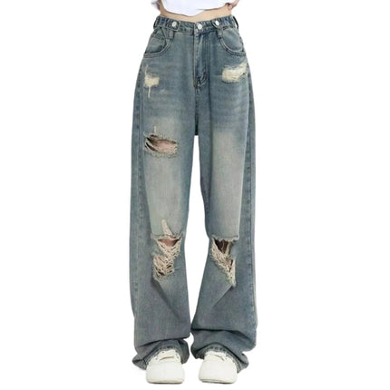 High-Waist Distressed Wide-Leg Jeans