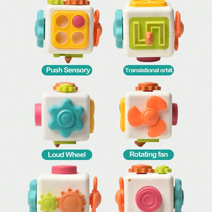 6-in-1 Montessori Sensory Busy Board Activity Cube for Kids