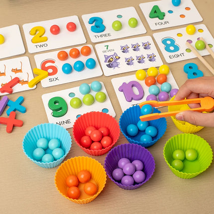 Wooden Color Sorting Beads and Bowls Learning Set