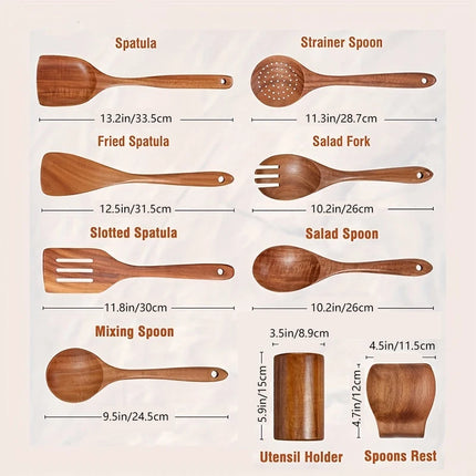 9-Piece Wooden Kitchen Utensil Set