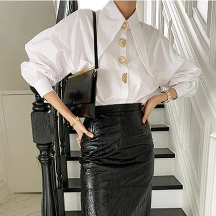 Women's White Pearl Collar Blouse