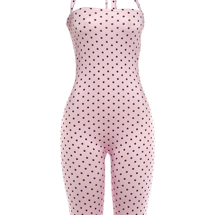 Women's Polka Dot Backless Halter Romper