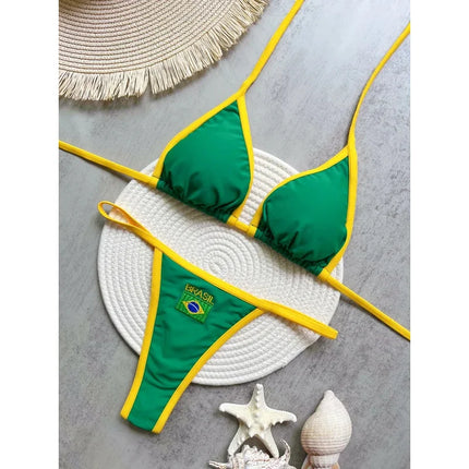 Embroidered Contrast Bikini Set